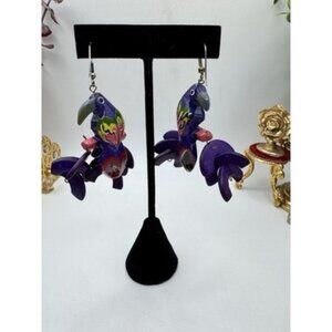 Wooden Parrot Earrings Beautifully Painted Multicolored